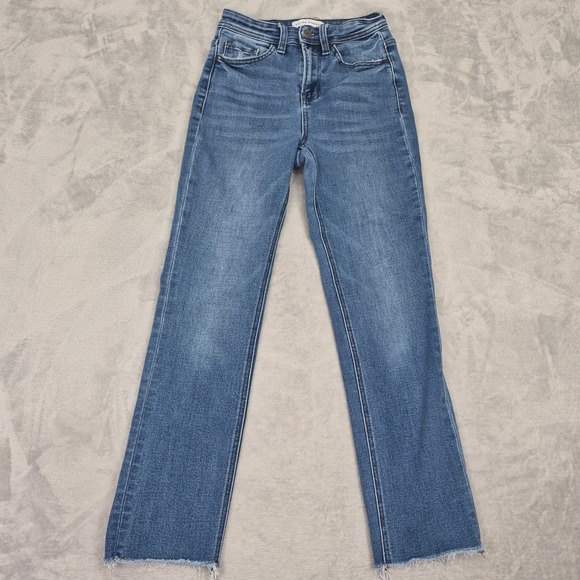 Flying Monkey 25 High Rise Straight Leg Distressed Raw Hem Jeans F4386 Stretch - Picture 2 of 8